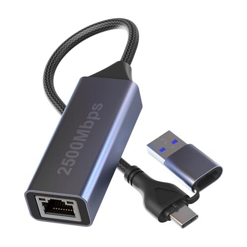 Image of 2.5gb USB to Ethernet Adapter, 2.5g Aluminum 2-in-1 USB & USB C to RJ45 Network Adapter 2500Mbps LAN Converter for MacBook Air /Pro, HP, XPS, Surface, iPad, iPhone 17 /16