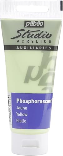 Pébéo – Studio Acrílics 100 ml Gel fosforescente amarillo – Enlace acrílico pintura fosforescente autoluminiscente – Amarillo 100 ml