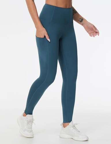 Image of THE GYM PEOPLE Thick High Waist Yoga Pants with Pockets, Tummy Control Workout Running Yoga Leggings for Women