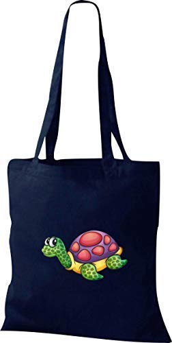 Shirtstown Bolsa de Tela con Dulces Motivos Tortuga - azul marino, 38 cm x 42 cm