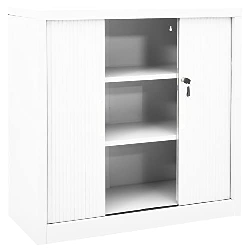 Tidyard Armario con Puerta Corredera Armario Ropero Armario de Almacenamiento Armario Auxiliar con 2 Estantes Ajustables para Dormitorio Habitación Oficina Blanca Acero 90x40x90 cm