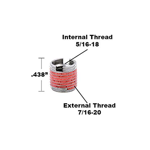 Image of E-Z LOK Threaded Insert for Metal Thin Wall 303 Stainless Steel Thread Inserts 5 /16-18 x 7 /16-20 Pack of 5