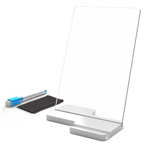 Image of Minimalist Acrylic Desk Board (24x16 CM) | Blank Reusable Writing Surface for Notes, Reminders & Planning | White Acrylic Base With Slot for Phone| With 2 Markers & Cleaning Fabric | Blank | Regular Size