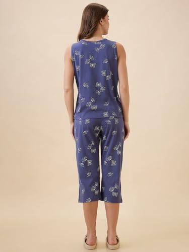 Image of AV2 Women's Cotton Printed Round Neck Short Sleeve Night Suit Set | Capri Set | Casual Night Dress for Women-2127