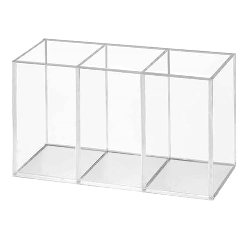 Clear Makeup Brush Organizer, Makeup Organiser Tray, Office Desk Stationery Storage Holder Makeup Box Units for Bathroom Drawers, 3 Slot Acrylic Cosmetic Brushes Storage Eyeliners Display Holder