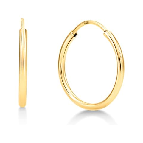 KEZEF 1mm 14k Rose Gold, White Gold & Yellow Gold Hoop Earrings | Endless Hoop Gold Earrings for Women, Girls and Men | Thin Round Hypoallergenic Lightweight Huggies Earrings | 10mm - 30mm Diameter Cover
