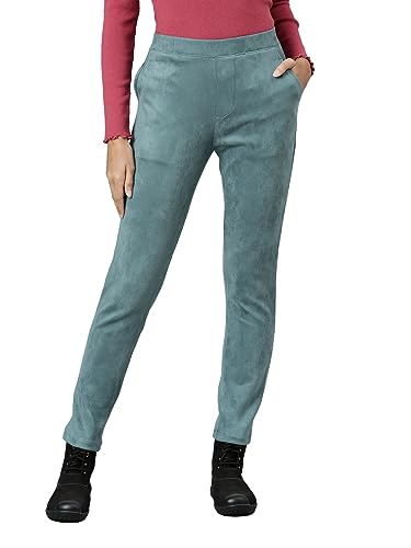 Image of GO COLORS Women Solid Mid Rise Suede Treggings