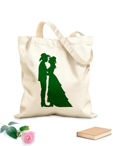 XIARON Bolsos de lona de algodón para mujer Siluetas de amantes, sombreros de películas del oeste Tela de 340g/m² de grosor Material agradable para la piel L Verde
