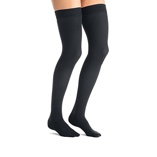 Image of JOBST Opaque Compression Stockings, 15-20 mmHg, Thigh High, Silicone Dot Band, Closed Toe