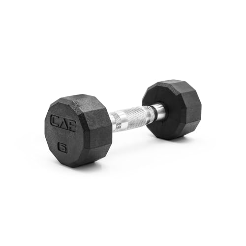 Image of CAP Rubber Coated Dumbbell Weights, Free Weights for Home Gym Strength Training, Anti-Roll Hex Dumbbells with Black, Chrome & Comfort Grip Handles, Singles
