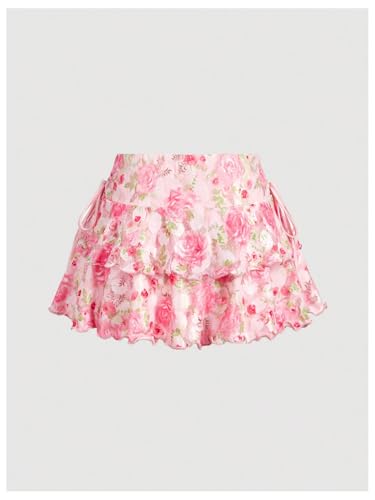 Women's Drawstring Bow Side Mini Skirts Tiered Layer Ruffle Elastic Waist Y2K Coquette Short Skirts2