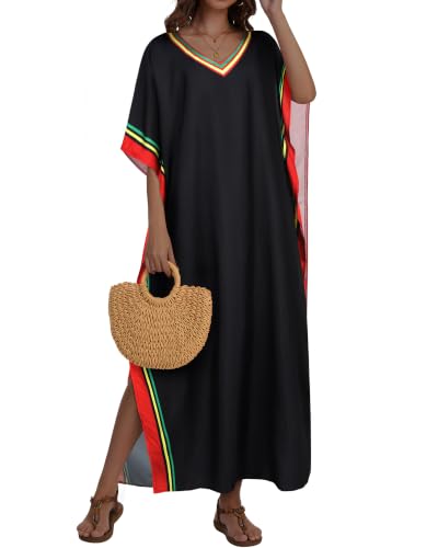 Image of Kaftan Dresses for Women V Neck Caftan Batwing Sleeve Swimsuit Cover Up | JILUVIN Plus Size Beach Swimwear Dress, Loose Fit Maxi Print Moomoo, Casual Mumu Nightgown Mrs Roper Costumes Vocation 2026
