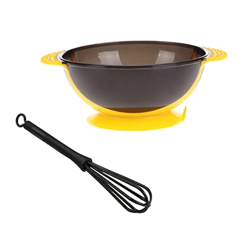 VICASKY 2 Set Hair Dyeing Bowl Agitator Set Suction Cup Design Yellow Bowl Black Stirrer for Professional Hairdressing Washable Reusable Hair Coloring Supplies Kit