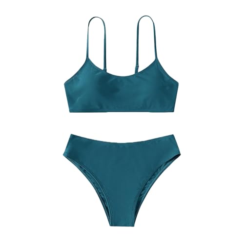 Girls Solid Swimsuits 2pc Padded Bikini Bathing Suits Toddler High Waist Briefs Swimwear Beach Sport Quick-Dry Swimwear