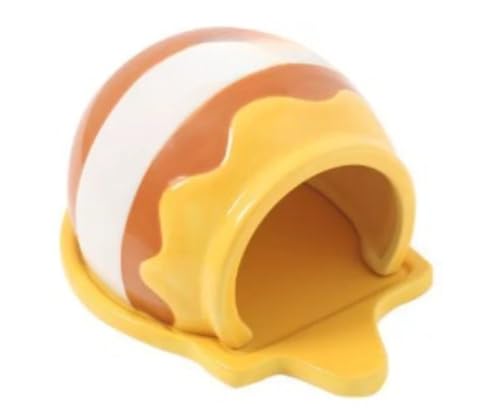 Vilom セラミック製ハムスター隠れ家 ハニーポット型デザイン 四季対応で快適 小動物用ハウスとしてハムスター・ジャービル・小ネズミなどに最適 涼しく衛生的でお手入れ簡単 (ハニーポットがひっくり返される)