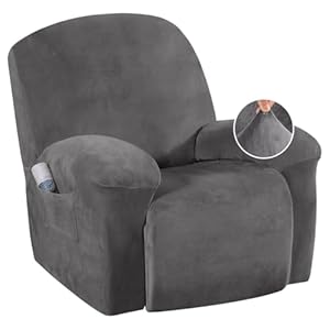 H.VERSAILTEX Velvet Plush Recliner Chair Covers 1-Piece for Reclining Chair, Recliner Cover Feature Thick Luxury and Soft Fabric with Elastic Bottom, Anti-Slip Foams Attached (Grey)
