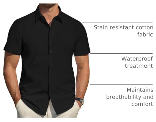 Image of J.VER Men's Short Sleeve Dress Shirts Stretch Stain Shield Casual Button Down Shirts Solid Formal Shirt