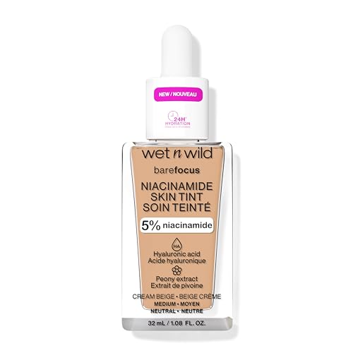 Image of wet n wild Bare Focus Skin Tint, 5% Niacinamide Enriched, Buildable Sheer Lightweight Coverage, Natural Radiant Finish, Hyaluronic & Vitamin Hydration Boost, Cruelty-Free & Vegan - Cream Beige