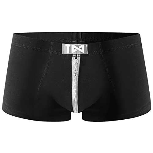 Men's Zipper Cotton Underwear Boxer Briefs,Comfort Stretch Waistband Breathable Underwear Fashionable Casual Boxerss