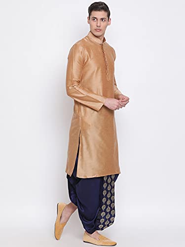 Vastramay Men's Cream Silk Blend Embroidered Dhoti Ready-to-Wear Traditional Dhoti with Golden Embroidery for Weddings, Festivals, and Casual Wear
