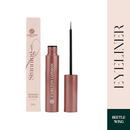 Image of Carlton London Stunnig Black Liquid Eye Liner |Enriched With Vitamin-E |Long Lasting Matte Waterproof Liner, Smudge Proof, Transfer Proof Eye Makeup |Upto 24 Hrs - 5ML(Beetle Wing)