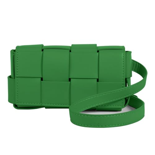 Image of Mini Woven Crossbody Bag for Women, Square Shoulder Handbag Leather Clutch Purse Cute Fanny Packs with Adjustable Belt