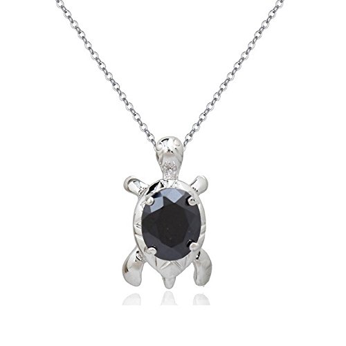Preisvergleich Produktbild Schildkröte Halskette Anhänger mit Schwarz Zirconia Austrian Crystals18 kt Weiß Vergoldet für Damen und Kinder 45 cm