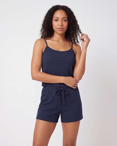 Image of Real Essentials 2 Pack: Women's Ribbed Cropped Cami and Short Set Pajama Sleep Lounge Sleepwear PJ Soft Drawstring Shorts
