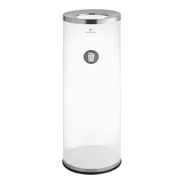 Round Decorative Trash Can Clear Acrylic with Stainless Steel Top 27 Gallon 14x39 Inches Indoor Freestanding