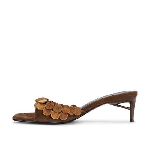 DOEYG Kitten Heel Sandals for Women Suede Slide Sandals Dressy Comfortable Square Open Toe Summer Slip on Mule heels Heeled Sandal with Ornamental Wooden Detail4