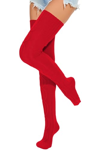 Image of Women's Thigh High Knitted Winter Boot Socks Vintage Extra Long Leg Warmer Over Knee High Stockings