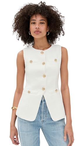 endless rose Women's Tweed Buttoned Long Split Top, White, XS at