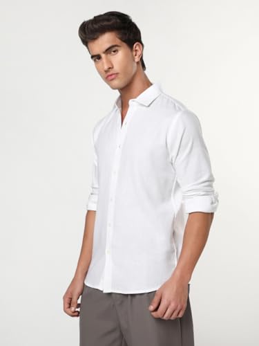 Image of Urbano Fashion Men's Linen Blend Full Sleeve Relaxed Fit Casual Solid Shirt