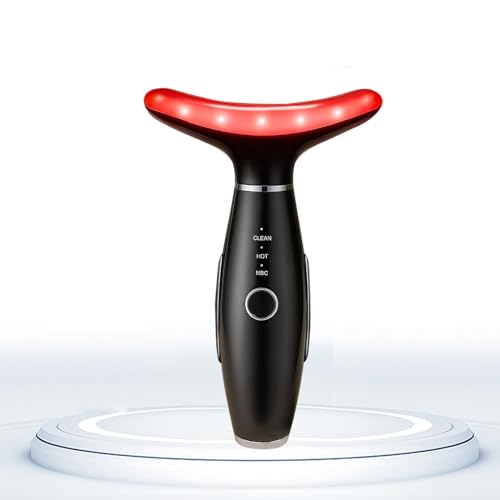TLINNA Face Massager -7 Color Red-Light-Therapy for Face and Neck for Wrinkles, Double Chin, Vibrating Facial Massager with Thermals (Black)