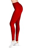 SATINA Womens High Waisted Leggings -, Leggings for Regular & Plus Size Women, 3 Inch Waistband, Red, One Size Plus