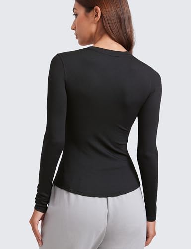 CRZ YOGA Ribbed Modal Casual Long Sleeve Henley Shirts for Women Soft Stretchy Knit Layering Basic Fitted Athletic Tops2