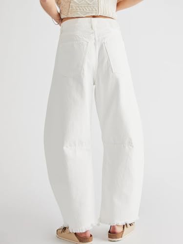 ebossy Barrel Jeans for Women Ripped Distressed High Waist Y2K Wide Leg Frayed Hem Denim Pant Harem Trousers2