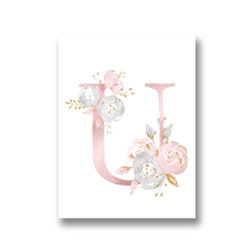 Affiches et Gravures Toile Lettre U Aquarelle Rose Déco Murale Sans Cadre
