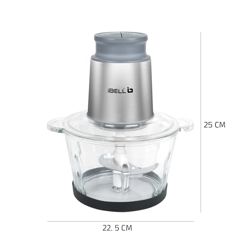 Image of IBELL MT200GM Electric Chopper, 2-Yr Warranty, 2 Litre Glass Bowl, 700W, Multi Purpose for Cutting Slicing Meat, Vegetables, Nuts & Fruits (Silver)