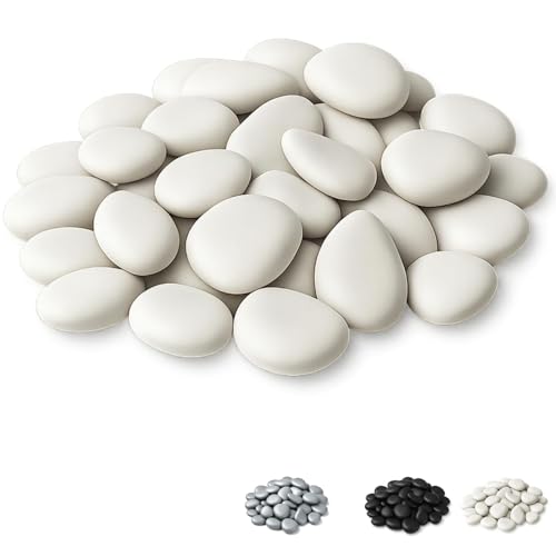 Virsus Sassi Decorativi in plastica per vasi, Vari Colori, Circa 80 sassi, misura 2-5 cm, angoli arrotondati, superficie 25x25cm, pietre finte per decorazione giardino, Vaso fiori, acquario (Bianco)