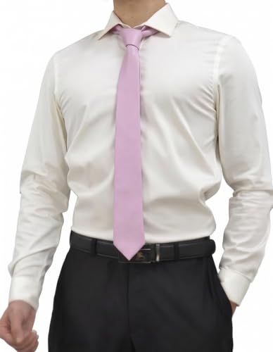 Image of Mens Lamb Leather Necktie Skinny Solid Casual Business Slim Tie Party Gift