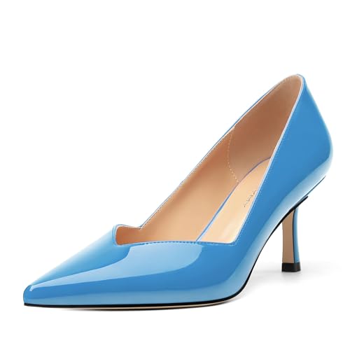 Image of Women Pointed Closed Toe 2.5 Inch Kitten Heel Slip On Pumps