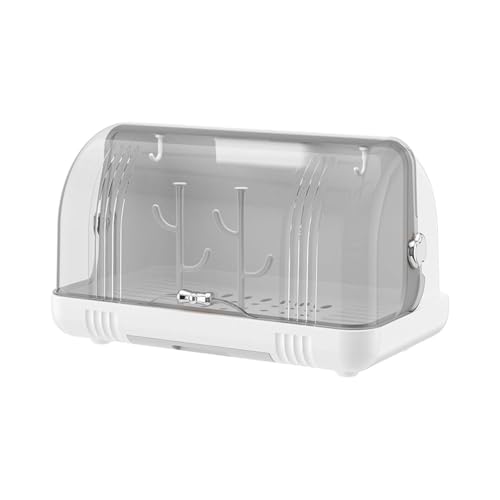 perfk Caja de Almacenamiento para vajilla, escurridor de biberones con Base de Drenaje, portavasos a Prueba de Polvo para el hogar, para Platos, Cuencos y, Blanco