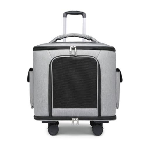 Vilom ペットキャリーバッグ メッシュ窓付き 4輪キャスター付き 通気性 犬猫兼用 頑丈耐久 引っ掻き傷に強い 多機能キャリー おしゃれ 移動用 避難用 リュックタイプ (グレー)