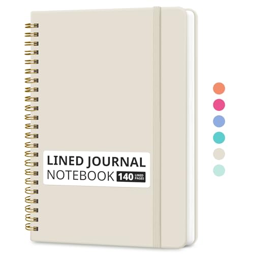 Image of Taja Lined Spiral Journal Notebook for Women & Men, 140 Pages, College Ruled Hardcover Notebook for Work & Note Taking, Journals for Writing, A5(5.7 inch x 7.9 inch) - Beige