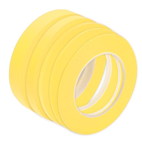 Image of Motoforti Universal Painters Tape Masking Master Tape 0.15cm /0.3cm /0.6cm /1.2cm /1.9cm x 55m Easy Removal Crepe Paper Yellow 5 Pcs