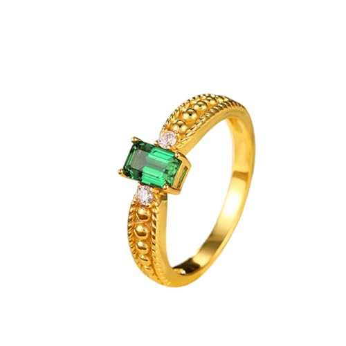 Mesnt Anillo de compromiso vintage de oro amarillo de 9 quilates, 14 quilates y 18 quilates con esmeralda rectangular creada en laboratorio de 0,5 quilates y moissanita para mujer, Metal, Moissanita