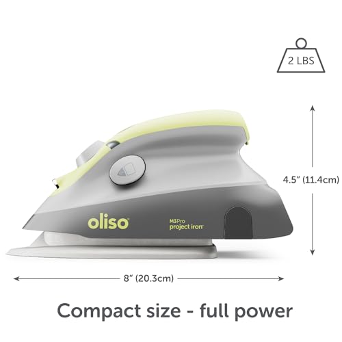 oliso M3Pro Project Steam Iron with Solemate – 1000W Ceramic Soleplate Iron and LED Light for Sewing, Quilting, Crafting, and Travel – Pistachio