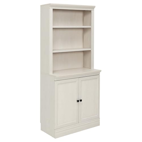 Halston Multi-Depth with Doors Bookshelves and Bookcase Floor Standing 5 Tier Display Shelves Organizer and Storage, 72in Tall Bookshelf for Home Office, Living Room, Bed Room, Kitchen, Cream
