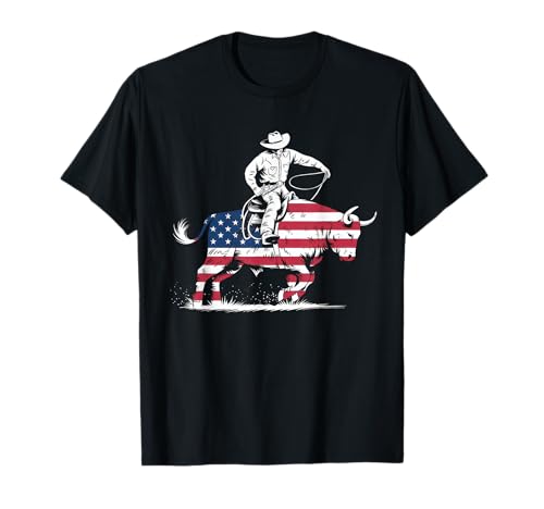 American Flag Rodeo Tshirt Roder Rider Bull Cowboy USA Flag T-Shirt